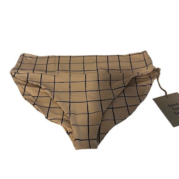 NWT Free People Stone Fox Swim Women's Taj Bikini Bottom Sand Plaid Size XL - Picture 1 of 9